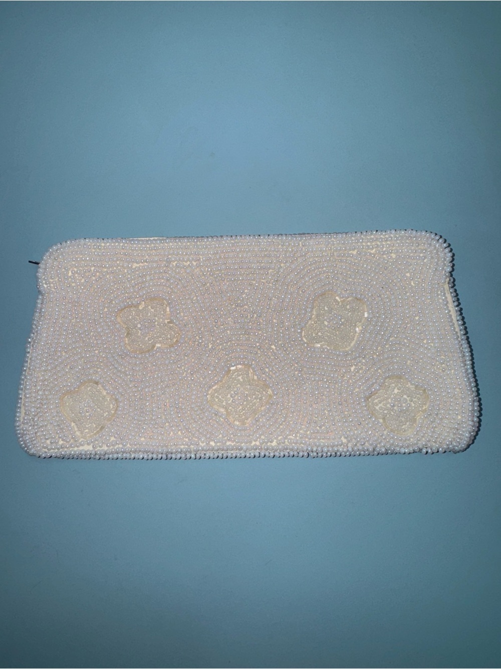 Elegant Beaded White Floral Clutch